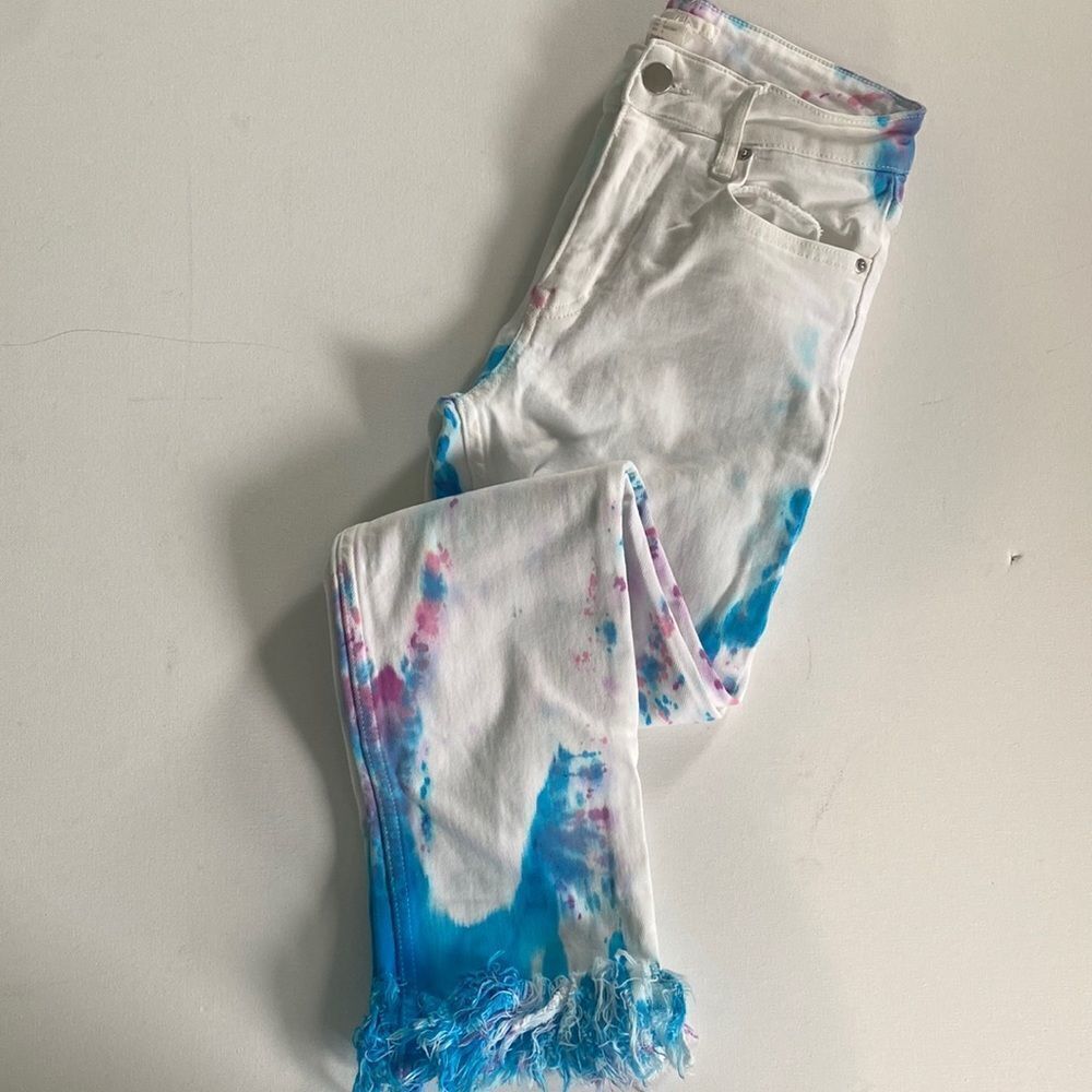 H&M Hand Dyed High Rise Raw Hem Jeans